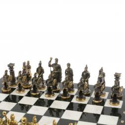 Шахматы подарочные из бронзы "Римские" 44х44 см из змеевика и мрамора