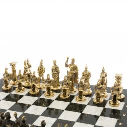 Шахматы подарочные из бронзы "Римские" 44х44 см из змеевика и мрамора