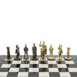 Шахматы подарочные из бронзы "Римские" 44х44 см из змеевика и мрамора