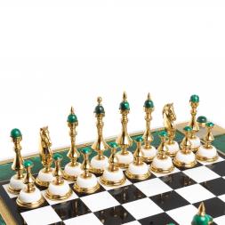 Подарочные шахматы "Элитные" с малахитом Златоуст