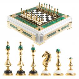 Подарочные шахматы "Элитные" с малахитом Златоуст