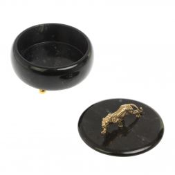 Шкатулка круглая "Гепард" из черного змеевика 15х15х12 см