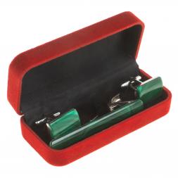 Набор запонки прямоугольные и зажим для галстука малахит