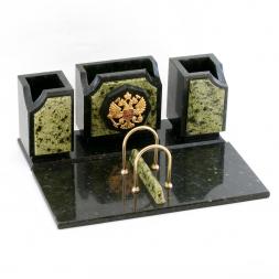 Письменный набор "Оптима" с гербом РФ камень змеевик