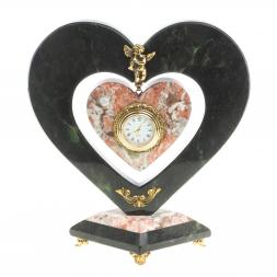 Часы "Сердце с ангелом" мрамор змеевик
