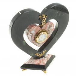 Часы "Сердце с ангелом" мрамор змеевик