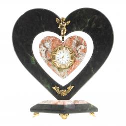 Часы "Сердце с ангелом" мрамор змеевик