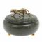 Шкатулка круглая "Гепард" из шабровского змеевика 15х15х12 см