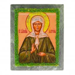 Икона настольная "Святая Матрона" камень змеевик 9х7,2х3 см