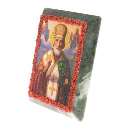 Икона настольная "Николай Чудотворец" камень змеевик 9х7,2х3 см