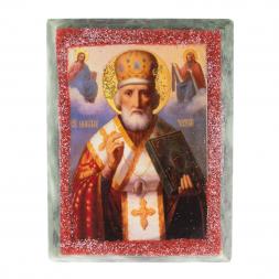 Икона настольная "Николай Чудотворец" камень змеевик 9х7,2х3 см