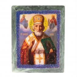Икона настольная "Николай Чудотворец" камень змеевик 9х7,2х3 см