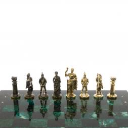 Шахматы "Римские" из бронзы и шабровского змеевика 44х44 см