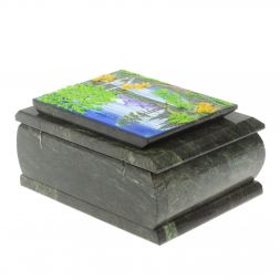 Шкатулка с рисунком "Лето в горах" из змеевика 16х12х7,5 см