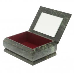 Шкатулка с рисунком "Лето в горах" из змеевика 16х12х7,5 см