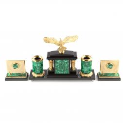 Настольный набор "Орел" с бюваром из малахита