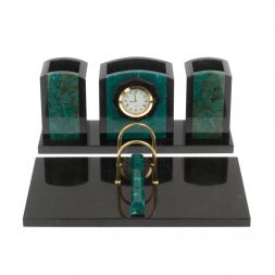 Настольный набор "Канцелярский" змеевик с часами