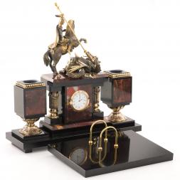 Настольный набор "Георгий Победоносец" камень яшма бронза