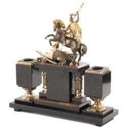 Настольный набор "Георгий Победоносец" камень яшма бронза