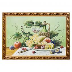 Натюрморт "Фрукты с вином" багет 46х66 см, каменная крошка