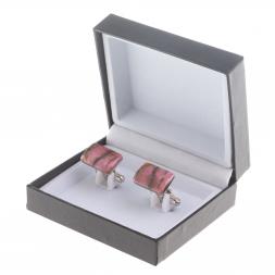 Запонки камень родонит прямоугольные