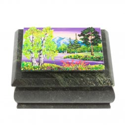 Шкатулка с рисунком "Лето" из змеевика 16х12х7,5 см