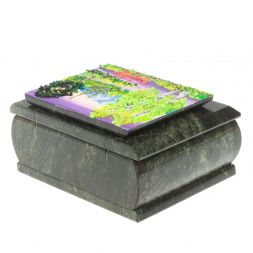 Шкатулка с рисунком "Лето" из змеевика 16х12х7,5 см