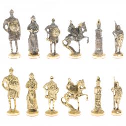 Шахматы с фигурами из бронзы "Русские" доска мрамор долерит 37х37 см