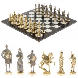 Шахматы с фигурами из бронзы "Русские" доска мрамор долерит 37х37 см