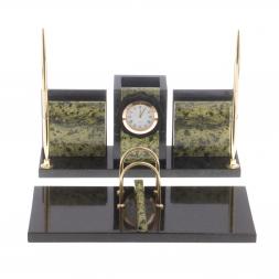 Письменный набор с часами "Офисный" камень змеевик