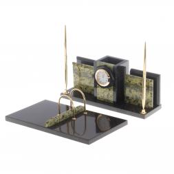 Письменный набор с часами "Офисный" камень змеевик