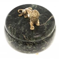 Шкатулка "Лев" змеевик бронза 14,5х11,5 см