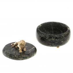 Шкатулка "Лев" змеевик бронза 14,5х11,5 см