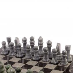 Шахматы с гравировкой "Турнирные" доска 36х36 см серый мрамор, змеевик