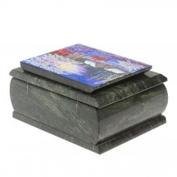 Шкатулка с рисунком "Зимняя ночь" из змеевика 16х12х7,5 см