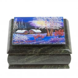 Шкатулка с рисунком "Зимняя ночь" из змеевика 16х12х7,5 см