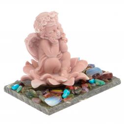 Сувенир "Ангел в цветке" из змеевика и мрамолита