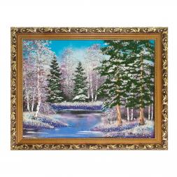 Картина "Зимний пейзаж" багет 51х41 см, каменная крошка