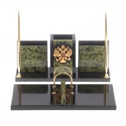 Письменный набор с гербом РФ "Офисный" камень змеевик