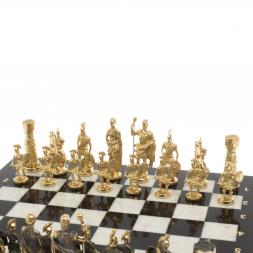 Шахматы с фигурами из бронзы "Римские" доска мрамор долерит 37х37 см
