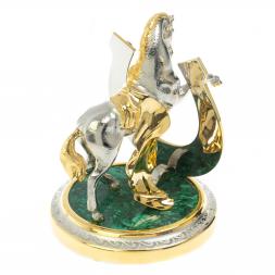 Статуэтка "Конь на дыбах с подковой на счастье" малахит Златоуст