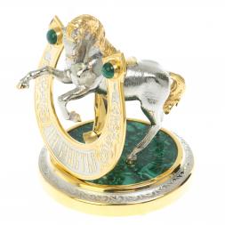 Статуэтка "Конь на дыбах с подковой на счастье" малахит Златоуст