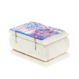 Шкатулка с рисунком "Зима" белый мрамор 10х6,5х6 см