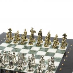 Шахматы "Дон Кихот" доска 28х28 см из мрамора и змеевика