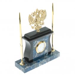 Настольные часы с ручками" Герб" из лазурита