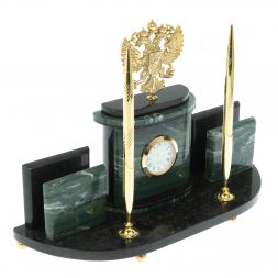 Письменный прибор "Герб РФ" из офиокальцита