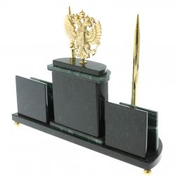 Письменный прибор "Герб РФ" из офиокальцита