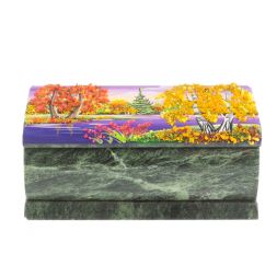 Шкатулка с росписью "Осень" камень змеевик 15х7,5х6 см
