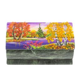 Шкатулка с росписью "Осень" камень змеевик 15х7,5х6 см