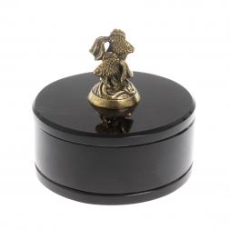 Шкатулка круглая "Две рыбки" из черного обсидиана 7,5х7,5х8 см